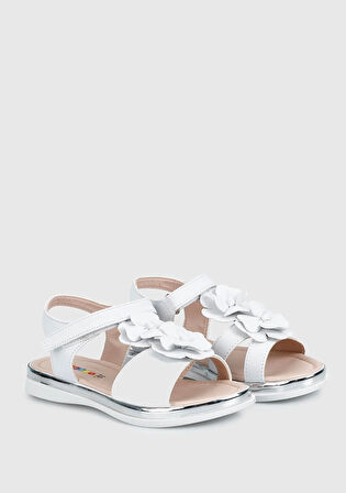 Prego (Vetta) Çiçek Desenli Çocuk Sandalet BEYAZ