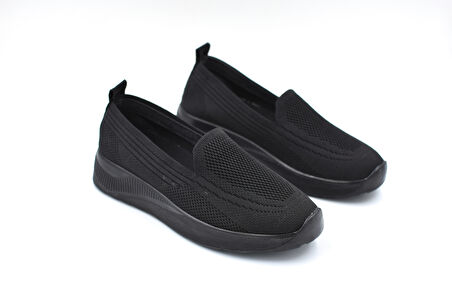 Beyaz (Filinta Moda) Poli Hafif Taban Dokuma Günlük Kadın Comfort Ayakkabı SİYAH