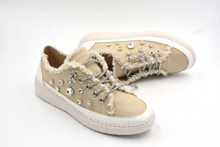 Prego (Park Moda) Taş Biye Detaylı Kot Gnlük Kadın Ayakkabı TEN