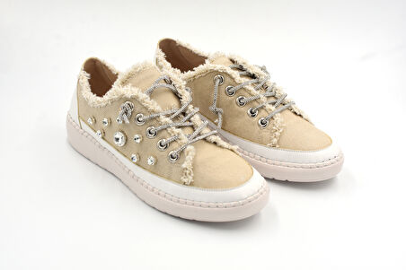 Prego (Park Moda) Taş Biye Detaylı Kot Gnlük Kadın Ayakkabı TEN