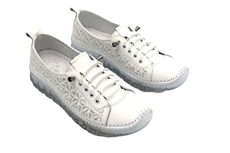 Prego (İniesta) İçi Dışı Hakiki Deri Şeffaf Termo Kaymaz Taban Günlük Kadın Comfort Ayakkabı BEYAZ