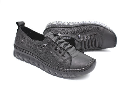 Prego (İniesta) İçi Dışı Hakiki Deri Şeffaf Termo Kaymaz Taban Günlük Kadın Comfort Ayakkabı SİYAH