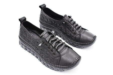 Prego (İniesta) İçi Dışı Hakiki Deri Şeffaf Termo Kaymaz Taban Günlük Kadın Comfort Ayakkabı SİYAH