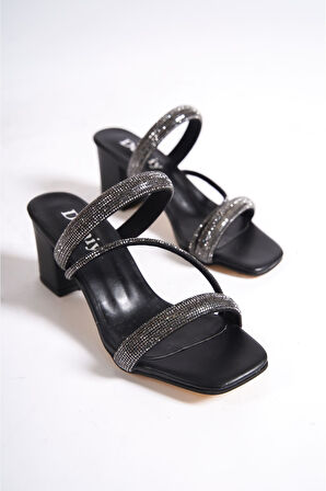 Prego (Desniy) Taş Biye Detaylı Kadın Terlik SİYAH