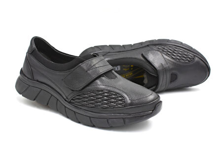 Prego (Ayak Trendi) Hakiki Deri Phlon Hafif Taban Cırtlı Günlük Comfort Kadın Ayakkabı SİYAH