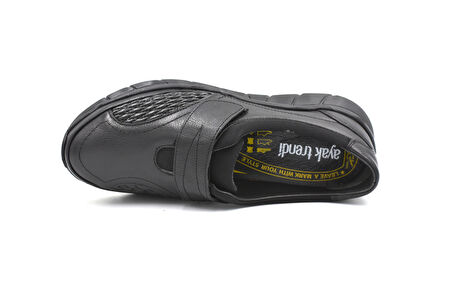 Prego (Ayak Trendi) Hakiki Deri Phlon Hafif Taban Cırtlı Günlük Comfort Kadın Ayakkabı SİYAH