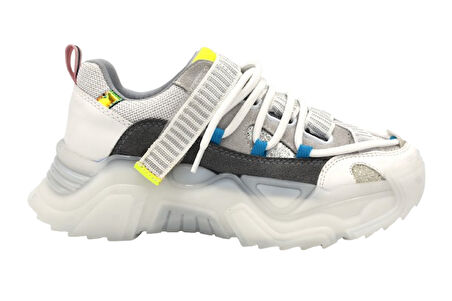 Beyaz (London) Asimetrik Bağcıklı Şeffaf Kalın Taban Kadın Spor Ayakkabı BEYAZ