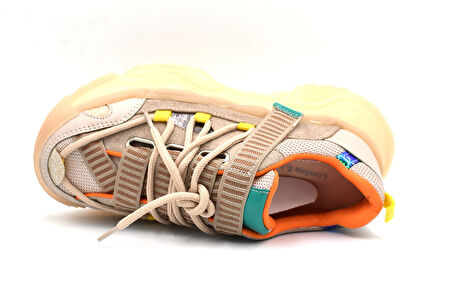 Beyaz (London) Asimetrik Bağcıklı Şeffaf Kalın Taban Kadın Spor Ayakkabı BEYAZ