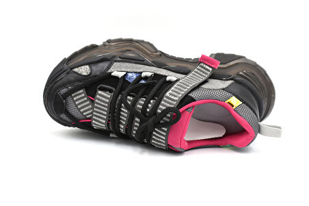 Beyaz (London) Asimetrik Bağcıklı Şeffaf Kalın Taban Kadın Spor Ayakkabı SİYAH