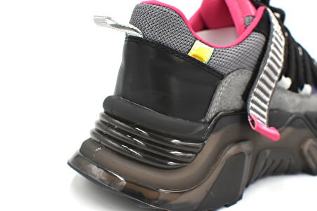 Beyaz (London) Asimetrik Bağcıklı Şeffaf Kalın Taban Kadın Spor Ayakkabı SİYAH