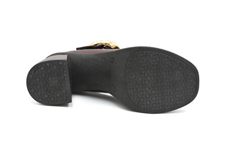 Beyaz (London) Poli Hafif Taban Gold Toka Detaylı Yüksek Topuklu Platform Kadın Ayakkabı BORDO