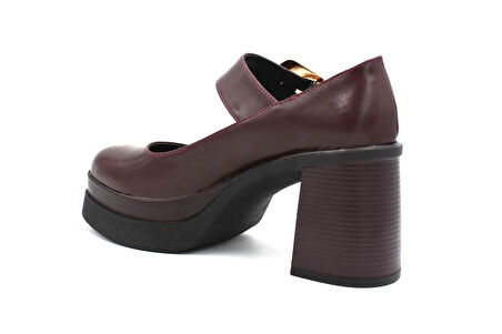 Beyaz (London) Poli Hafif Taban Gold Toka Detaylı Yüksek Topuklu Platform Kadın Ayakkabı BORDO