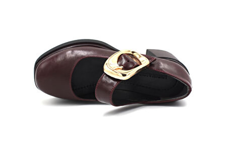 Beyaz (London) Poli Hafif Taban Gold Toka Detaylı Yüksek Topuklu Platform Kadın Ayakkabı BORDO