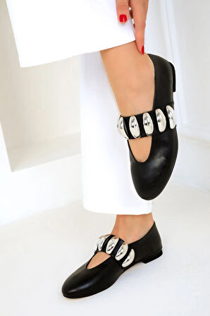 Beyaz (London)  Kemer Atkılı Günlük Kadın Babet SİYAH