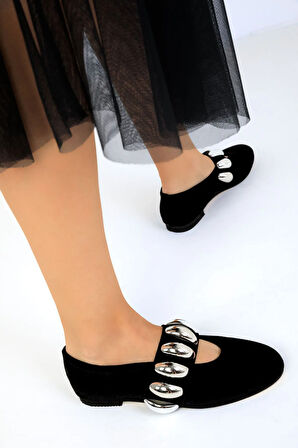 Beyaz (London)  Kemer Atkılı Günlük Kadın Babet süet siyah