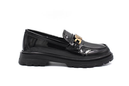Beyaz (Park Moda) Toka Detaylı Poli Hafif Taban Günlük Kadın Loafer Ayakkabı RUGAN SİYAH