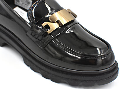 Beyaz (Park Moda) Toka Detaylı Poli Hafif Taban Günlük Kadın Loafer Ayakkabı RUGAN SİYAH