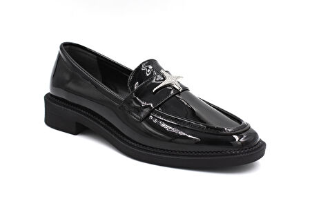 Beyaz (Park Moda) Taş Toka Detaylı Termo Kaymaz Taban Günlük Kadın Loafer Ayakkabı RUGAN SİYAH