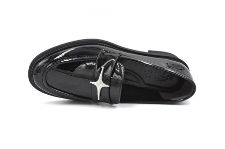 Beyaz (Park Moda) Taş Toka Detaylı Termo Kaymaz Taban Günlük Kadın Loafer Ayakkabı RUGAN SİYAH