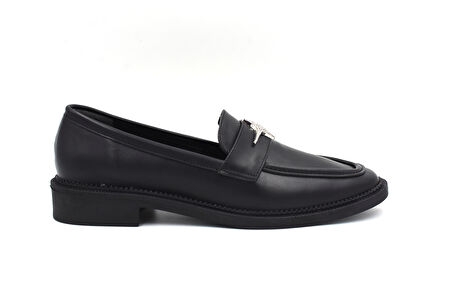 Beyaz (Park Moda) Taş Toka Detaylı Termo Kaymaz Taban Günlük Kadın Loafer Ayakkabı SİYAH