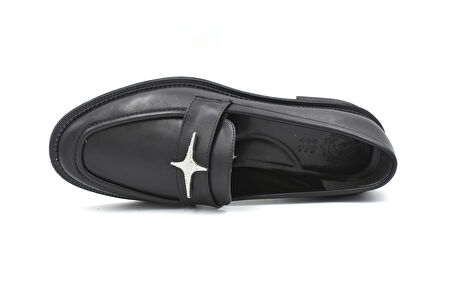 Beyaz (Park Moda) Taş Toka Detaylı Termo Kaymaz Taban Günlük Kadın Loafer Ayakkabı SİYAH