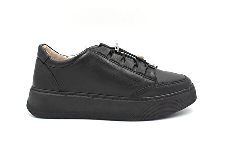 Beyaz (Gnd) Poli Hafif Taban Lastk Bağcıklı Comfort Günül Kadın Ayakkabı SİYAH