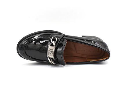 Beyaz (Park Moda) Kalın Topuklu Toka Detaylı Günlük Loafer Kadın Ayakkabı RUGAN SİYAH