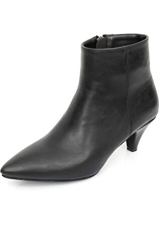 Beyaz (Pine Cone) İnce Topuklu Sivri Burun Fermuarlı Günlük Kadın  Kısa Çizme SİYAH