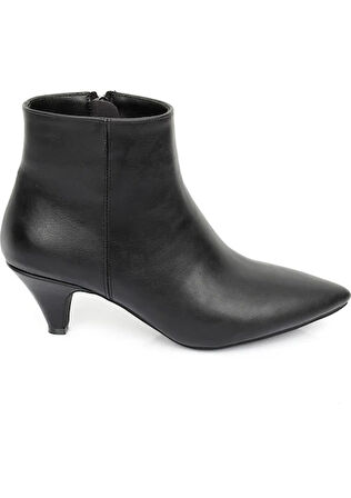 Beyaz (Pine Cone) İnce Topuklu Sivri Burun Fermuarlı Günlük Kadın  Kısa Çizme SİYAH