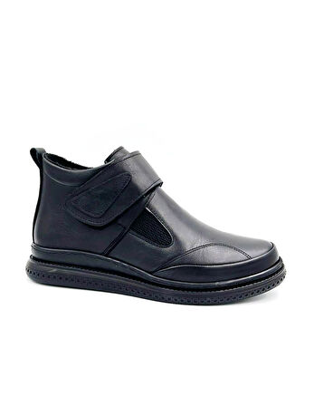 Kindep Hakiki Deri Cırtlı Termo Kaymaz Taban Günlük Kadın Bot SİYAH