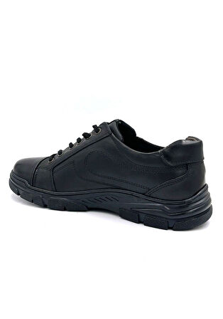 Beyaz (01 Best) Hakiki Deri Termo Kaymaz Taban Fermuarlı Bağcıklı Günlük Erkek Ayakkabı SİYAH