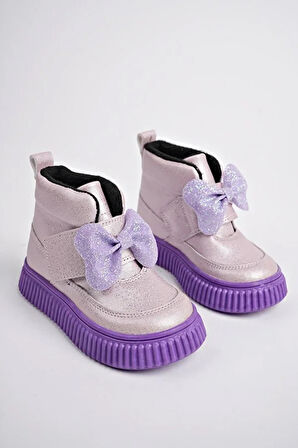 Beyaz (Arzen) Mini Termo Kaymaz Taban Cırtlı Papyonlı Günük Çocuk Rahat Bot PUDRA