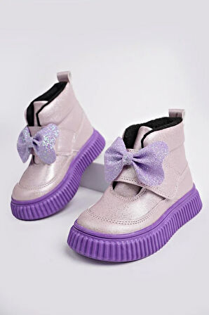 Beyaz (Arzen) Mini Termo Kaymaz Taban Cırtlı Papyonlı Günük Çocuk Rahat Bot PUDRA