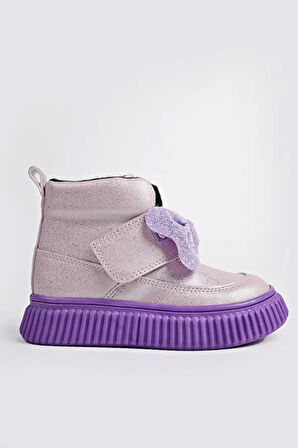 Beyaz (Arzen) Mini Termo Kaymaz Taban Cırtlı Papyonlı Günük Çocuk Rahat Bot PUDRA