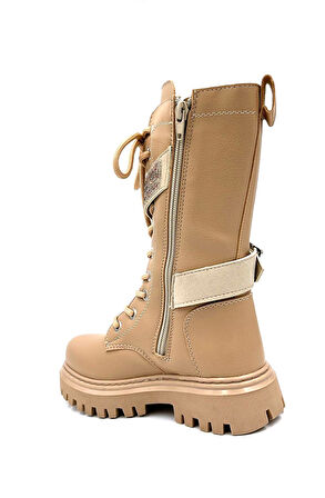 Beyaz (Vetta) Süka Taş Kemer Detaylı Termo Kaymaz Taban Fermuarlı&Bağcıklı Günlük Kadın Bot VİZON