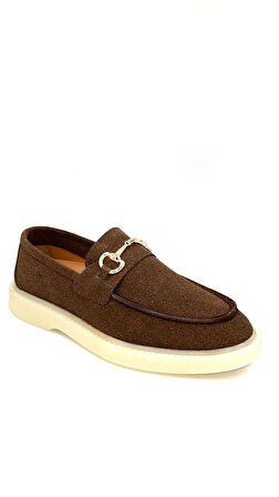 Beyaz (London) Çeri Termo Kaymaz Taban Toka Detaylı Günlük Kadın Loafer Ayakkabı KAHVE