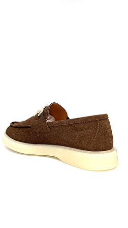 Beyaz (London) Çeri Termo Kaymaz Taban Toka Detaylı Günlük Kadın Loafer Ayakkabı KAHVE