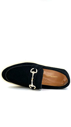 Beyaz (London) Çeri Termo Kaymaz Taban Toka Detaylı Günlük Kadın Loafer Ayakkabı SİYAH