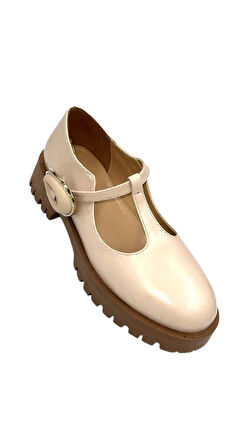 Beyaz (London) Lucky Termo Kaymaz Taban  Yan Toka Detaylı Günlük Kadın Ayakkabı BEJ