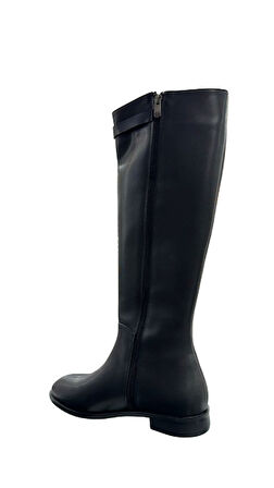 Beyaz (Park Moda) Lisa Günlük Kadın Dizaltı Çizme siyah taşlı