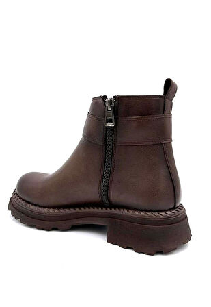 Beyaz (Park Moda) Leydi Poli Hafif Taban Fermuarlı Günlük Kadın Bot KAHVE