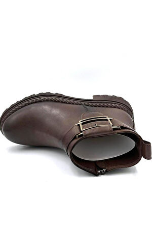 Beyaz (Park Moda) Leydi Poli Hafif Taban Fermuarlı Günlük Kadın Bot KAHVE