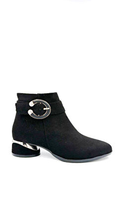 Beyaz (Pine Cone) Mens Yan Toka Detaylı Fermuarlı Kısa Topuklu Günlük Kadın Bot süet siyah