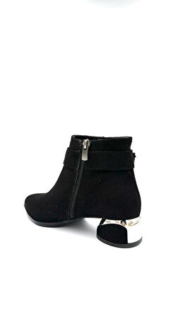 Beyaz (Pine Cone) Mens Yan Toka Detaylı Fermuarlı Kısa Topuklu Günlük Kadın Bot süet siyah