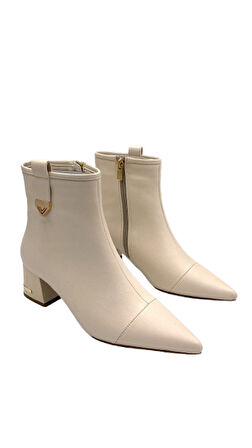 Beyaz (Park Moda) Luni  Fermuarlı Topuklu Kadın Bot BEJ