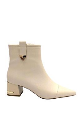 Beyaz (Park Moda) Luni  Fermuarlı Topuklu Kadın Bot BEJ