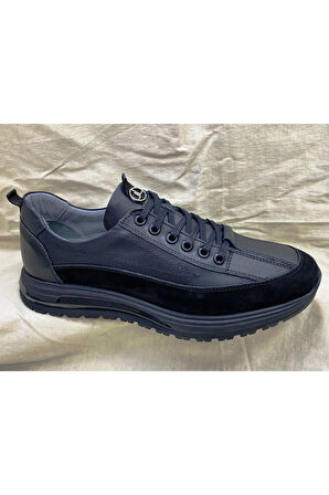 Beyaz (Lisans) Hakiki Deri Termo Kaymaz Taban Bağcıklı Günlük Erkek Ayakkabı SİYAH