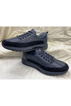 Beyaz (Lisans) Hakiki Deri Termo Kaymaz Taban Bağcıklı Günlük Erkek Ayakkabı SİYAH
