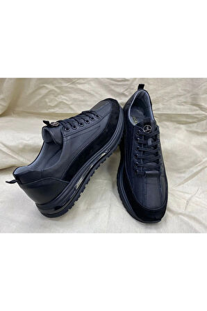 Beyaz (Lisans) Hakiki Deri Termo Kaymaz Taban Bağcıklı Günlük Erkek Ayakkabı SİYAH