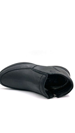 Beyaz (Showmen) Hakiki Deri İçi Kürklü Günlük Erkek Bot SİYAH